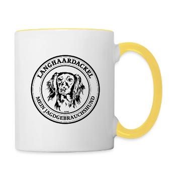 Langhaardackel Jagdgebrauchshund Jäger Wilsigns - Tasse zweifarbig - Weiß/Gelb - Rechts