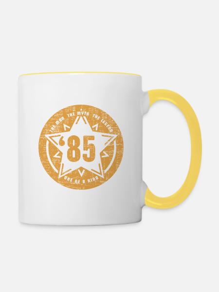 '85 - 1985 - Tasse zweifarbig - Weiß/Gelb