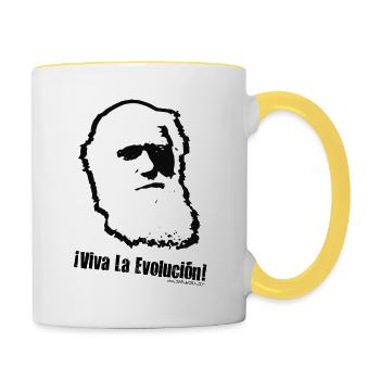 Charles Darwin: Viva La Evolucion! - Tasse zweifarbig - Weiß/Gelb - Rechts