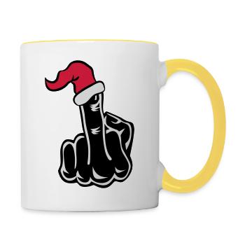 Stinkefinger Fuck Xmas Christmas - Tasse zweifarbig - Weiß/Gelb - Rechts