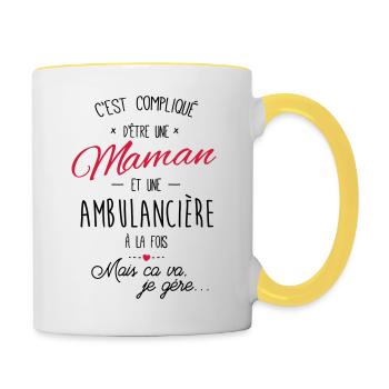 maman et ambulancière - Mug contrasté - blanc/jaune - Droite