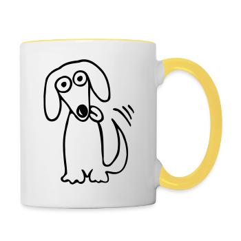 chien drôle doux chien de teckel de bande dessinée comique Fun - Mug contrasté - blanc/jaune - Droite