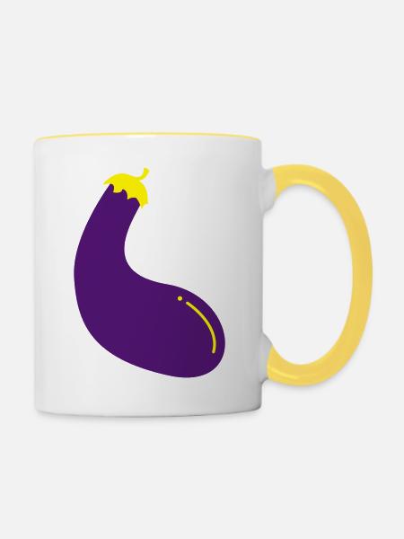 Aubergine - Tasse zweifarbig - Weiß/Gelb