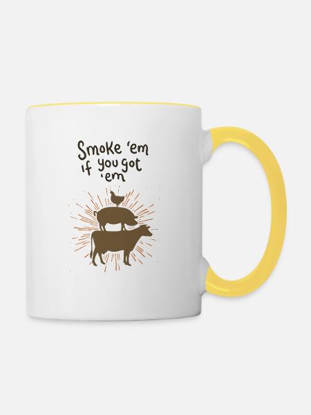 Lecker Fleisch für den Grill - Tasse zweifarbig - Weiß/Gelb