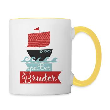 großer Bruder Schiff - Tasse zweifarbig - Weiß/Gelb - Rechts