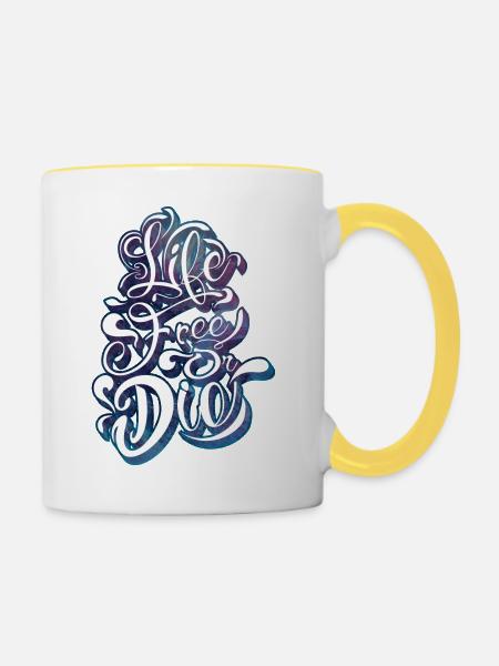 frei leben oder sterben - Tasse zweifarbig - Weiß/Gelb