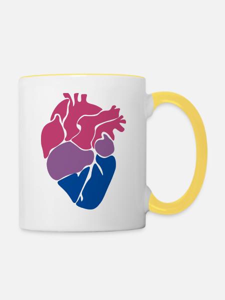 Bisexuelles Herz - Tasse zweifarbig - Weiß/Gelb