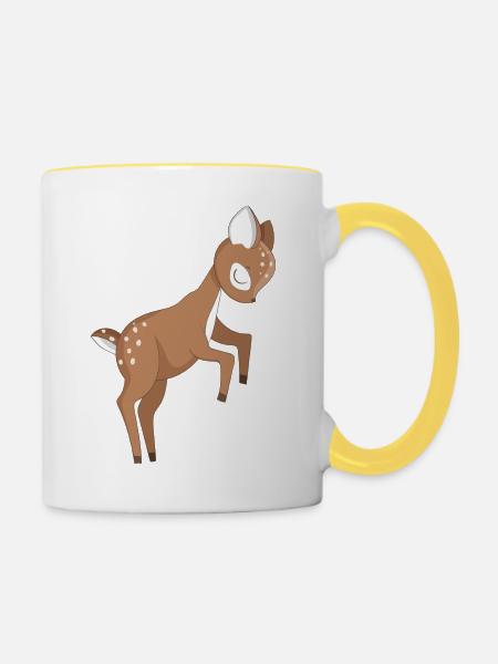 Rehkitz Tierbaby - Tasse zweifarbig - Weiß/Gelb