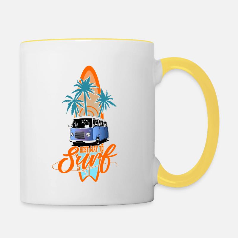 Surf - camionnette - Mug contrasté - blanc/jaune