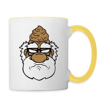 face head shit sour piss annoyed - Contrasting Mug - white/yellow - Right