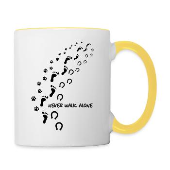 never walk alone hund pferd - Tasse zweifarbig - Weiß/Gelb - Rechts