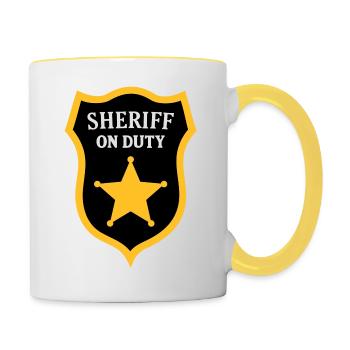 Sheriff Polizei Sheriffstern Polizist Wachmann - Tasse zweifarbig - Weiß/Gelb - Rechts