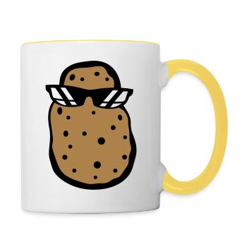 sonnenbrille cool kerl kartoffel essen lecker koch - Tasse zweifarbig - Weiß/Gelb - Rechts