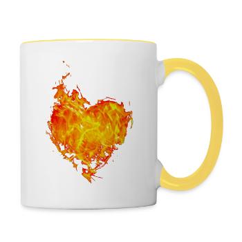 Flammendes Herz - Tasse zweifarbig - Weiß/Gelb - Rechts