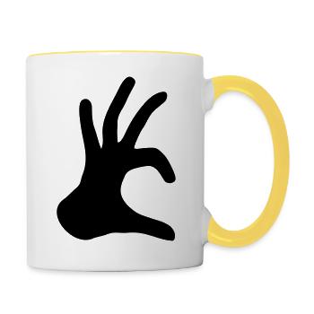hand zeichen halbes herz liebe verliebt handherz f - Tasse zweifarbig - Weiß/Gelb - Rechts