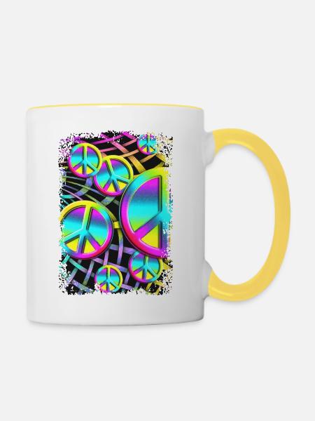 colourful PEACE web - Tasse zweifarbig - Weiß/Gelb