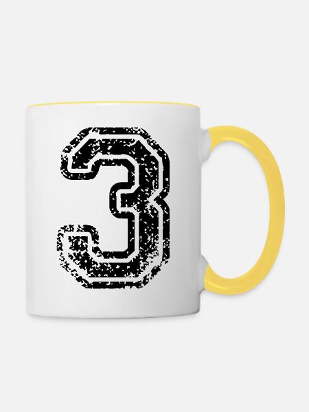 3 - Nummer - Tasse zweifarbig - Weiß/Gelb