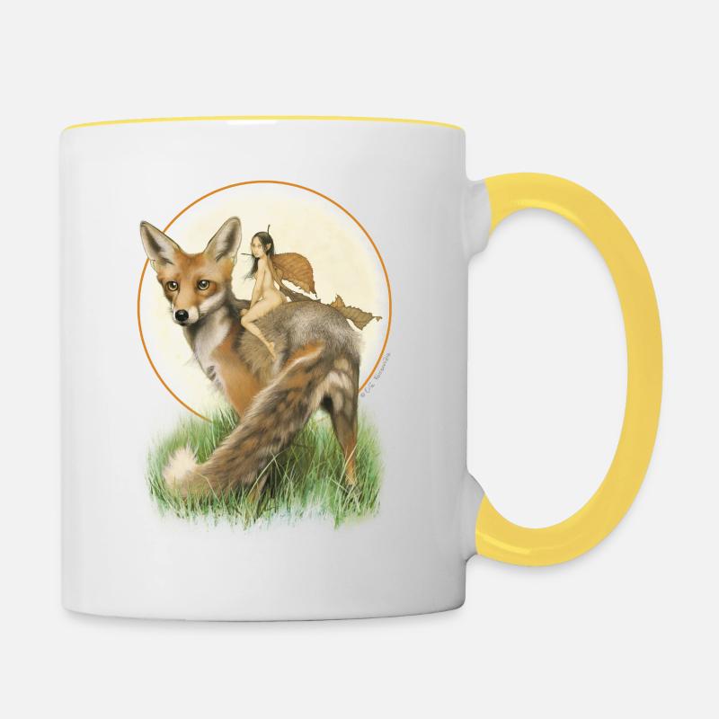 fee_renard_vert_rond - Mug contrasté - blanc/jaune