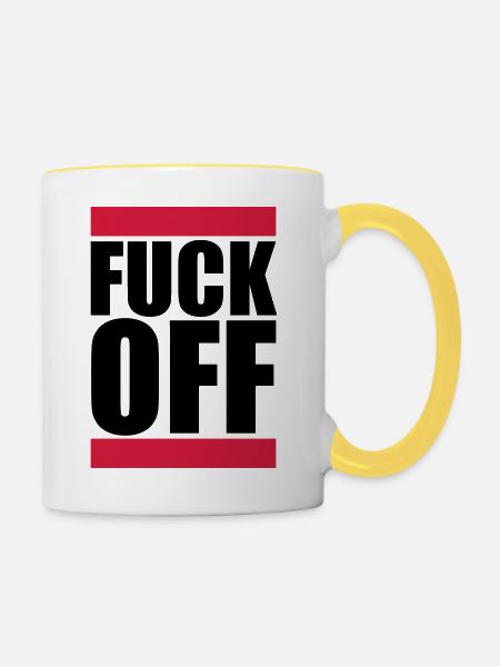 Fuck Off Logo - Tasse zweifarbig - Weiß/Gelb