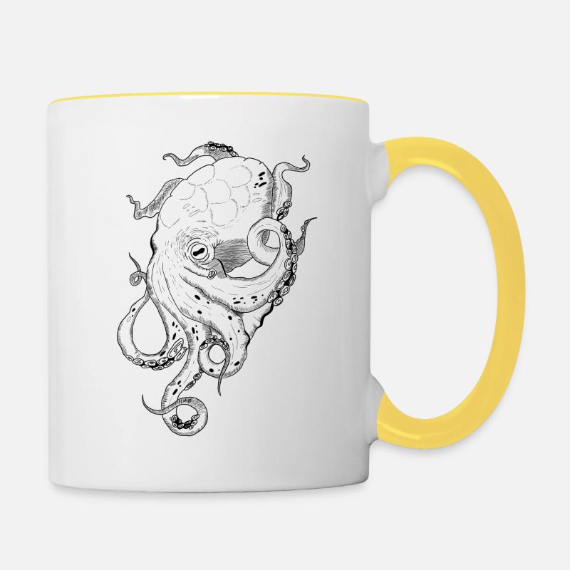Krake - Tasse zweifarbig - Weiß/Gelb