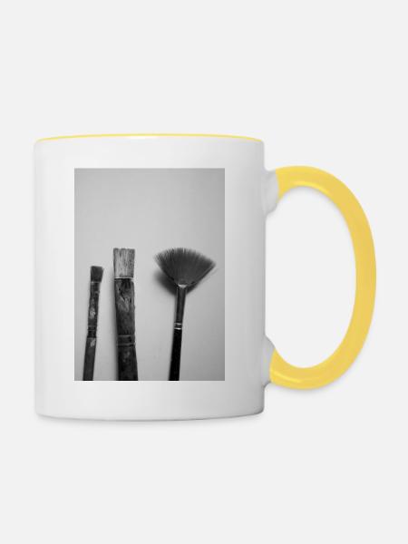 Pinsel - Tasse zweifarbig - Weiß/Gelb
