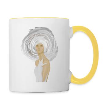 Mujer con sombrero blanco - Tasse zweifarbig - Weiß/Gelb - Rechts