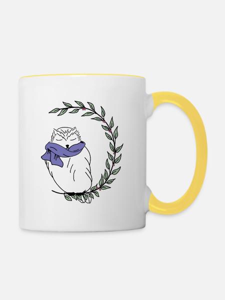 Eule - Tasse zweifarbig - Weiß/Gelb