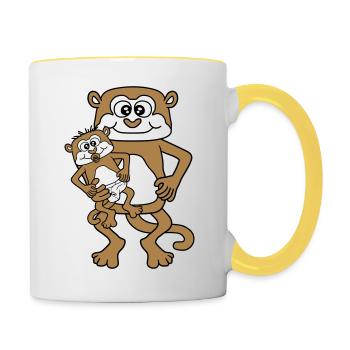 windel schnuller papa aeffchen baby affe suess nie - Tasse zweifarbig - Weiß/Gelb - Rechts