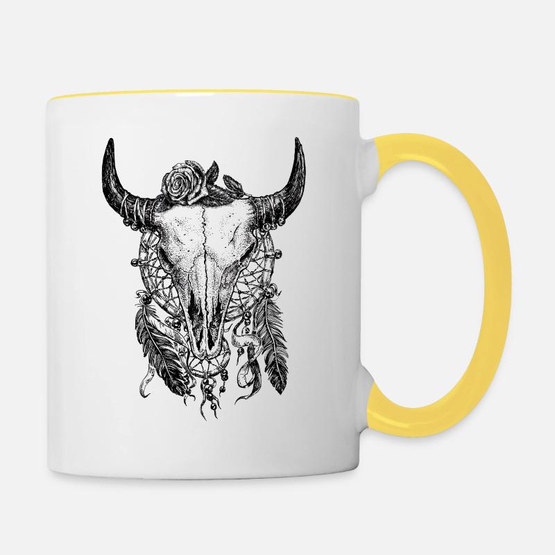 Skull Tattoo - Contrasting Mug - white/yellow