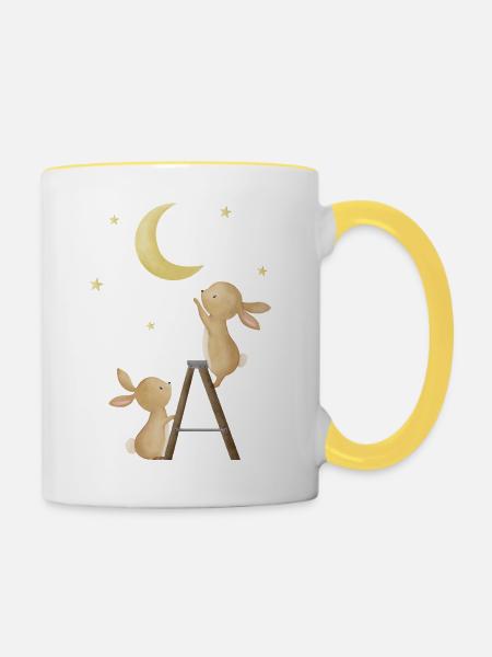 Hasen auf Leiter - Tasse zweifarbig - Weiß/Gelb