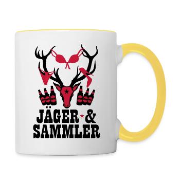 66 Hirsch Jäger und Sammler Bier Party Sex Spaß - Tasse zweifarbig - Weiß/Gelb - Rechts