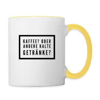 Kaffee? Oder andere kalte Getränke? - Tasse zweifarbig - Weiß/Gelb - Rechts