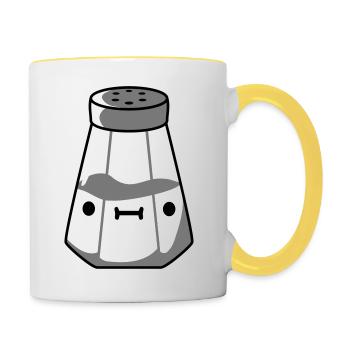 Salzstreuer mit Gesicht - Tasse zweifarbig - Weiß/Gelb - Rechts