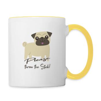 Pug Mops Geschenk - Tasse zweifarbig - Weiß/Gelb - Rechts