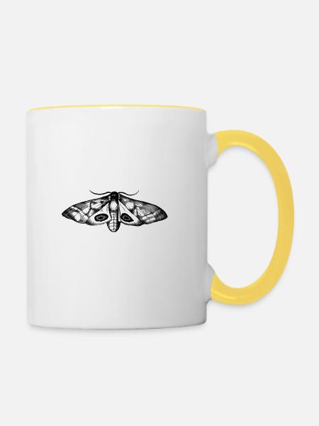 Zeichnung Motte - Tasse zweifarbig - Weiß/Gelb