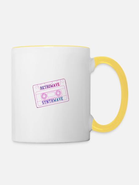 RetroWave SynthWave Kassette - Tasse zweifarbig - Weiß/Gelb