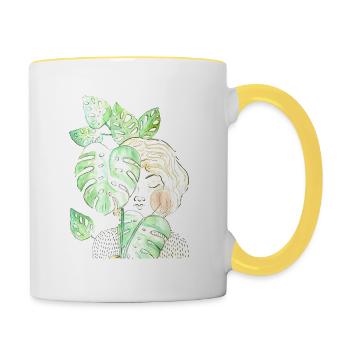 Mädchen mit Pflanzen Geschenk Dreamy introvert - Tasse zweifarbig - Weiß/Gelb - Rechts