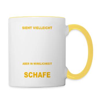 Schaf Schafe Hirte Schäfer Schafbesitzer Geschenk - Tasse zweifarbig - Weiß/Gelb - Rechts