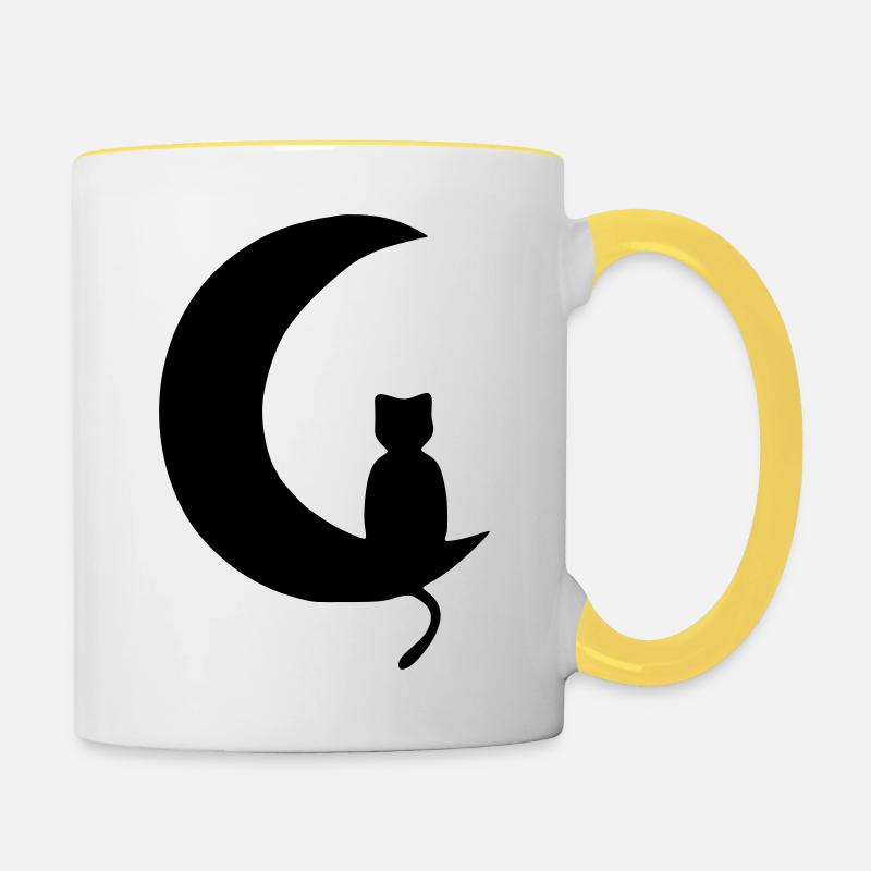 Cat & Moon - Contrasting Mug - white/yellow