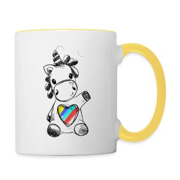 Baby Unicorn Rainbow Heart Love Drawing Art - Contrasting Mug - white/yellow - Right
