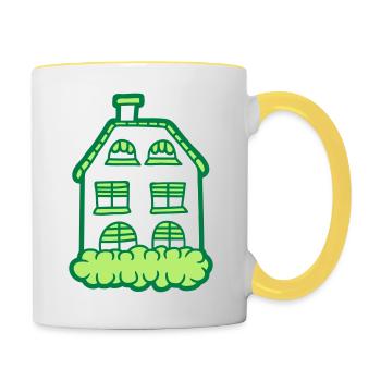 Häuschen Gemaltes Haus - Tasse zweifarbig - Weiß/Gelb - Rechts