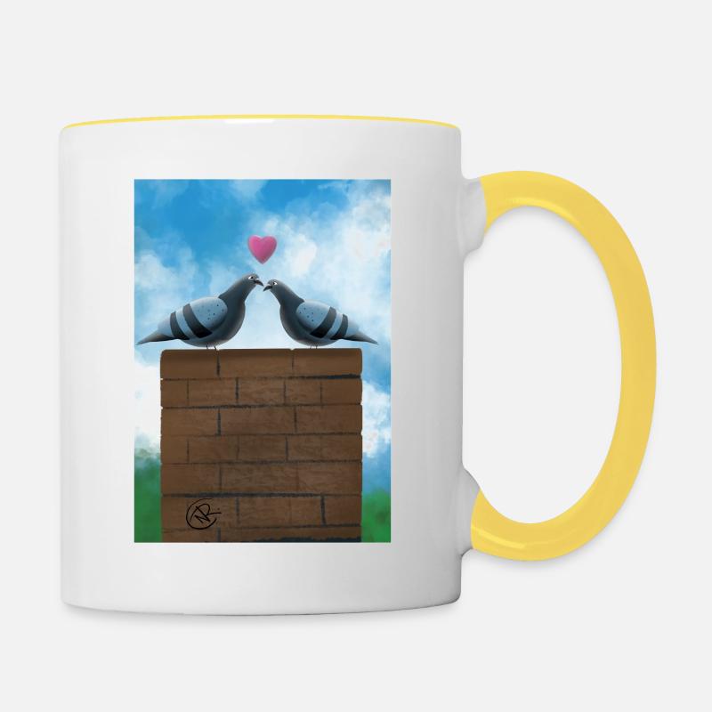 Inséparables sur la cheminée - Mug contrasté - blanc/jaune