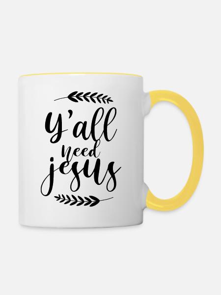 Christliche Sprüche - Tasse zweifarbig - Weiß/Gelb
