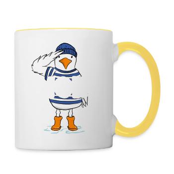 Moin Möwe Marin Friese nord de l’Allemagne - Mug contrasté - blanc/jaune - Droite