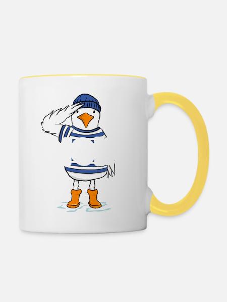 Moin Möwe Seemann Friese Norddeutschland Spruch - Tasse zweifarbig - Weiß/Gelb