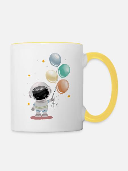Astronaut mit Luftballons - Tasse zweifarbig - Weiß/Gelb