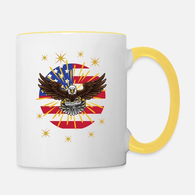 Gaming Adler - Geschenkidee - Tasse zweifarbig - Weiß/Gelb