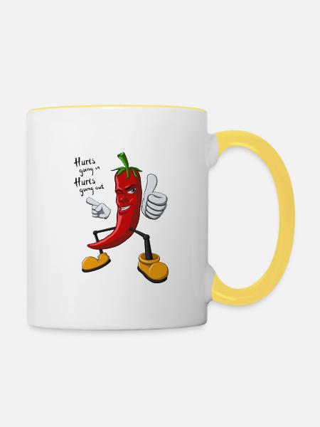 Fröhliche Chili - Tasse zweifarbig - Weiß/Gelb
