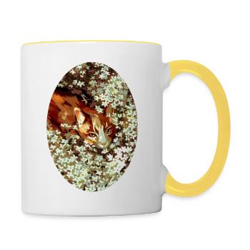 Spottedleaf Katze Tüpfelblatt Heiler Blumen Wiese - Tasse zweifarbig - Weiß/Gelb - Rechts
