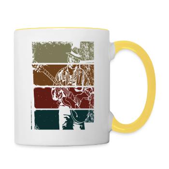 Guitariste de Blues Vintage - Mug contrasté - blanc/jaune - Droite